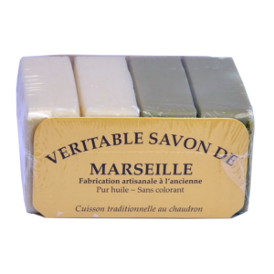 4 Savons de Marseille Traditionnels  2 x 100g végétal blanc + 2 x100g vegetal olive verte - Le serail