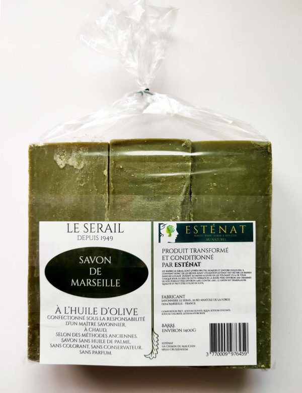 Esténat - barre de véritable savon de marseille 1,4 kg. savon brut extra pur d'huile d'olive garantie sans huile de palm le serail